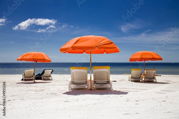 Obraz sunny beach with umbrellas