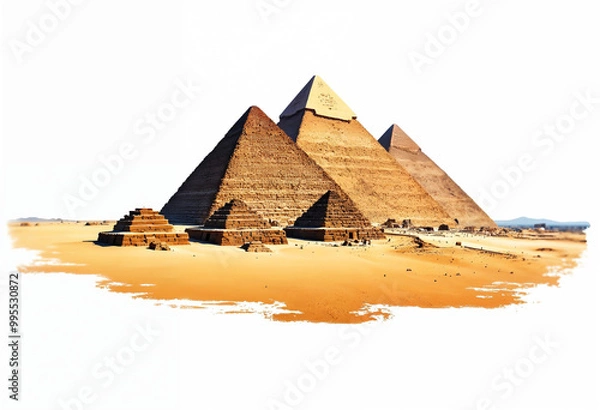 Obraz World Tourism Day banner of the Great Pyramid of Giza against a clean white plain background,a