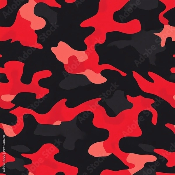 Fototapeta Red and black camouflage pattern seamless