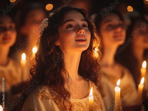 Fototapeta Golden Glow: Choir Singing Christmas Carols in Candlelit Church - Nikon Z7 II 50mm f/1.4 Capture
