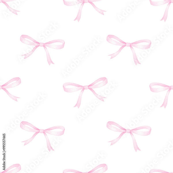 Fototapeta pink bows. Cute watercolor seamless pattern on white background for children's textiles and wrapping paper
