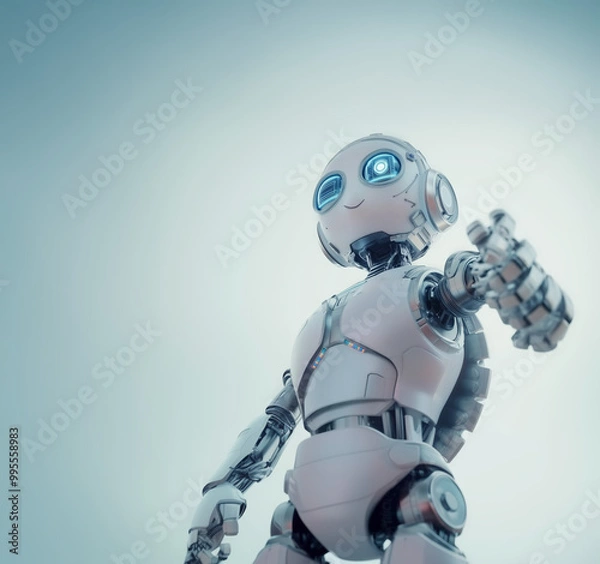 Fototapeta Robot IA heureux en extérieur