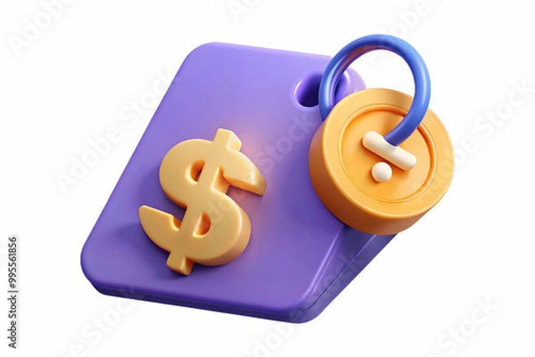 Fototapeta 3D Isolated Sale Badge with Dollar Coin Vector - Modern Retail & Financial Marketing Design on White Background