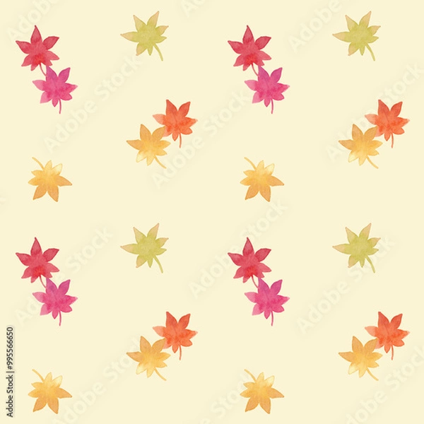 Obraz 紅葉のシームレスパターン 背景黄色ver
