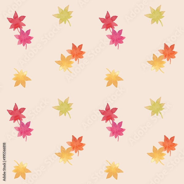 Obraz 紅葉のシームレスパターン 背景ベージュver