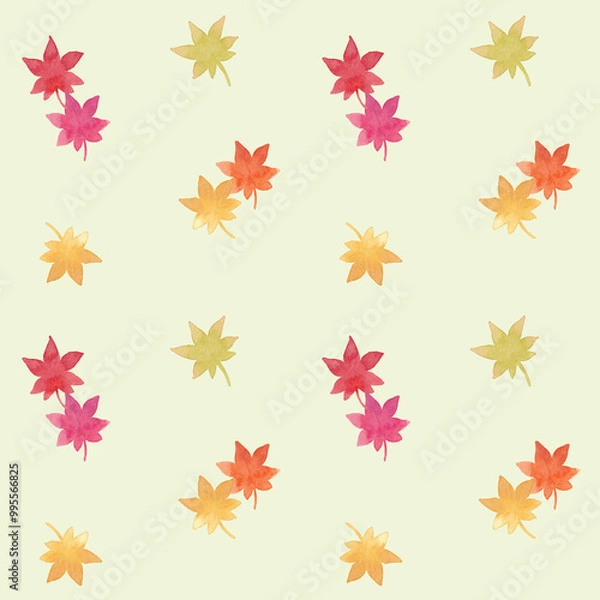 Obraz 紅葉のシームレスパターン 背景黄緑ver