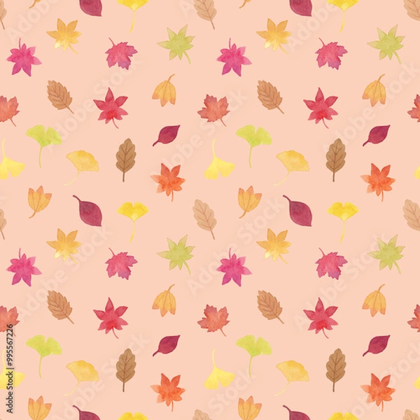 Obraz 落ち葉のシームレスパターン 背景オレンジver