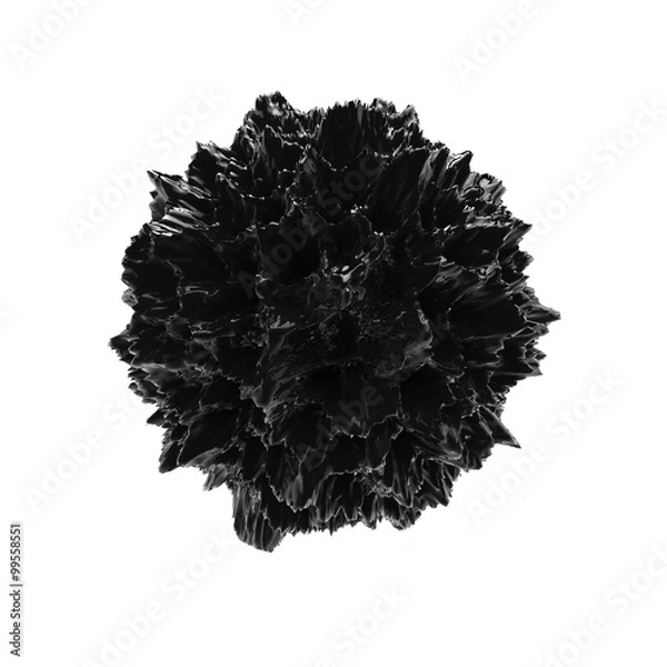 Fototapeta 3d render of abstract shape: black deformed sphere on a white background