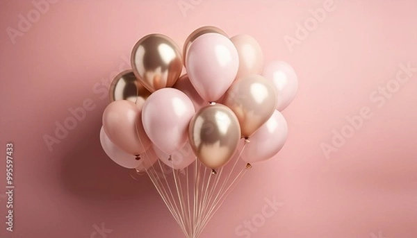 Fototapeta Balloons on pastel pink background. 3d rendering