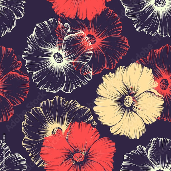 Obraz Seamless pattern with mallow flowers