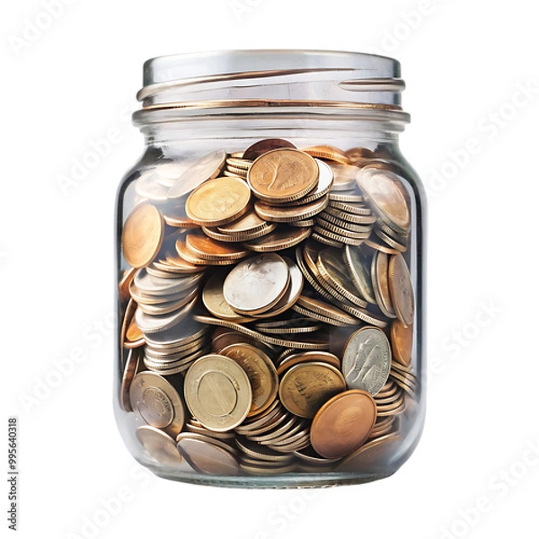 Obraz Close-up of coins inside glass container