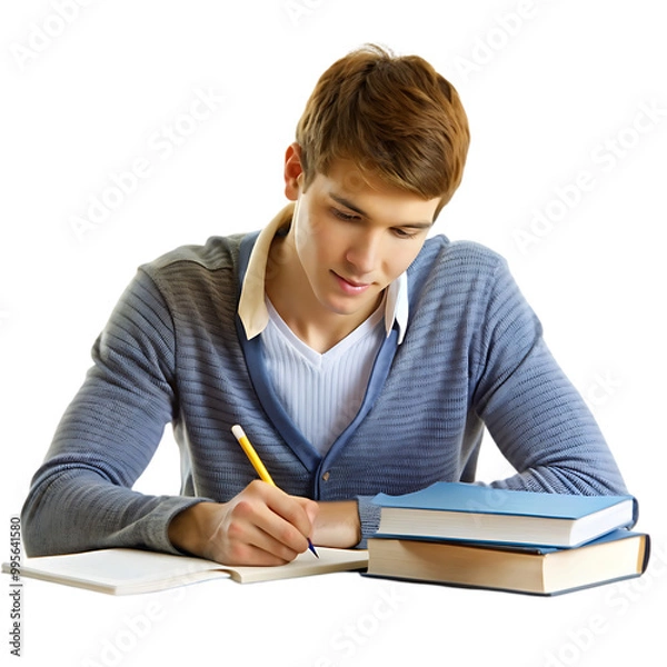 Obraz Cheerful student writing and posing