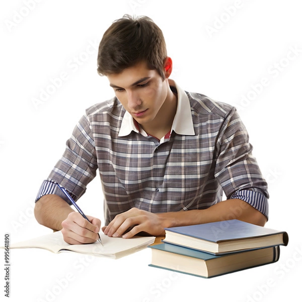 Obraz Cheerful student writing and posing