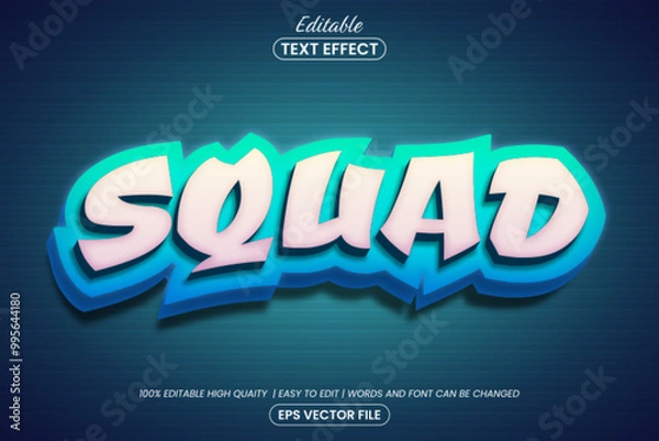 Fototapeta Squad light blue 3d text style, editable text effect