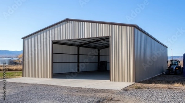 Obraz A metal garage building in the countryside.