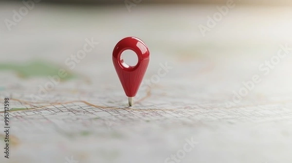 Obraz A red pin on a map symbolizes travel, destination, and location.