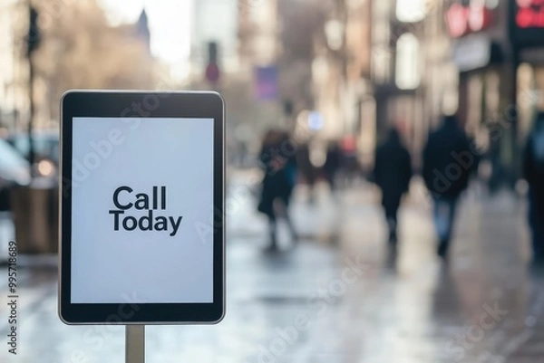 Fototapeta Call to Action Sign with White Background Featuring Prominently Displayed Mobile Phone and "Call Today" Slogan with Blank Space for Phone Number