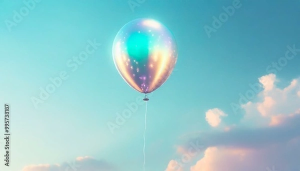 Fototapeta 幻想的な青空に浮かぶ風船