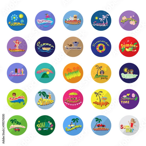 Fototapeta Summer Flat Icons Set: Vector Illustration, Graphic Design. Collection Of Colorful Icons. For Web, Websites, Print, Presentation Templates, Mobile Applications And Promotional Materials