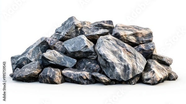 Fototapeta view of rocks stone and rocky cliff part on white background isolate