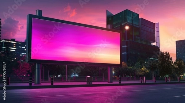 Fototapeta Blank Billboard at Sunset in Urban Setting