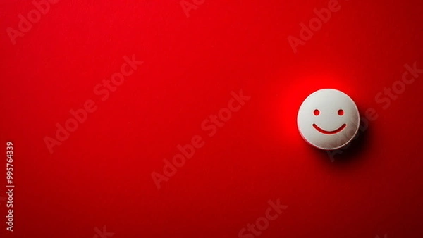 Obraz A white smiley face on a red background with copy space