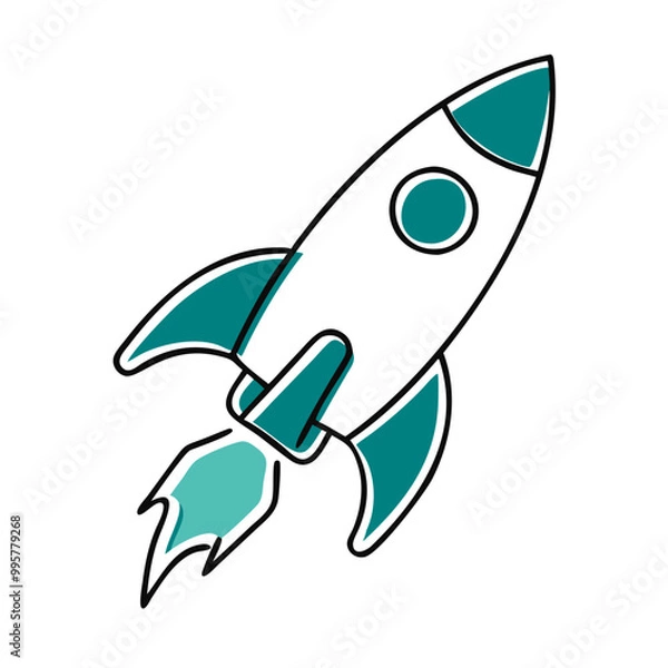 Fototapeta Rocket icon illustration, teal and white, startup and innovation concept