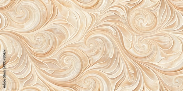 Fototapeta Whirlwind of Cream: A mesmerizing abstract pattern of swirling cream and white hues, evoking a sense of movement and fluidity.