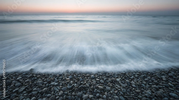 Fototapeta Serene Coastal View at Dawn with Gentle Waves