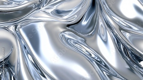 Fototapeta A mesmerizing close-up of smooth, reflective metallic surface with flowing, liquid-like textures.