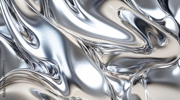 Fototapeta Abstract metallic texture with fluid silver waves, creating a sleek, modern aesthetic.