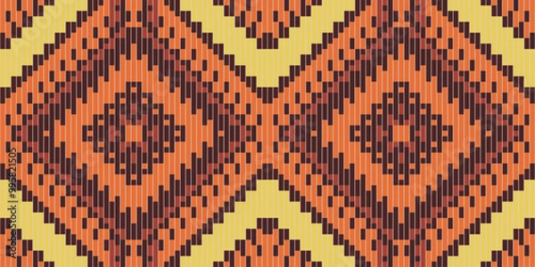 Fototapeta Pixel Art Ethnic Pattern Designfolk Embroidery, Aztec Geometric Ornament Print. Design for Carpet, Wallpaper, Clothing, Wrapping, Fabric