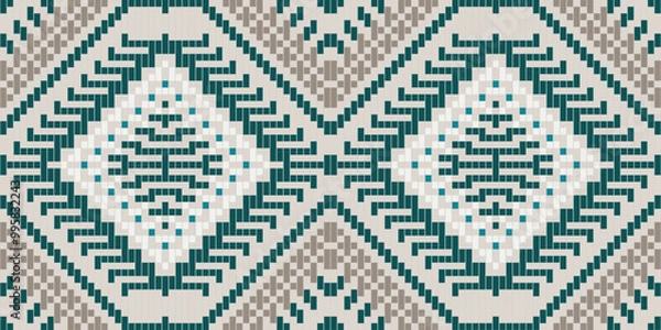 Fototapeta Endless Islamic Pattern Artfolk Embroidery, Aztec Geometric Ornament Print. Design for Carpet, Wallpaper, Clothing, Wrapping, Fabric