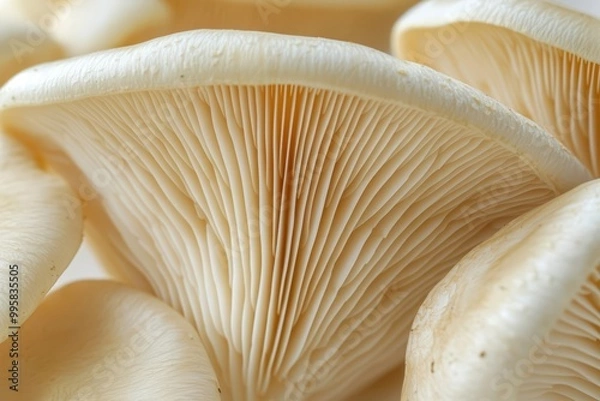 Fototapeta Macro view of fresh oyster mushrooms as background , isolated on white background,  , copy space for text,