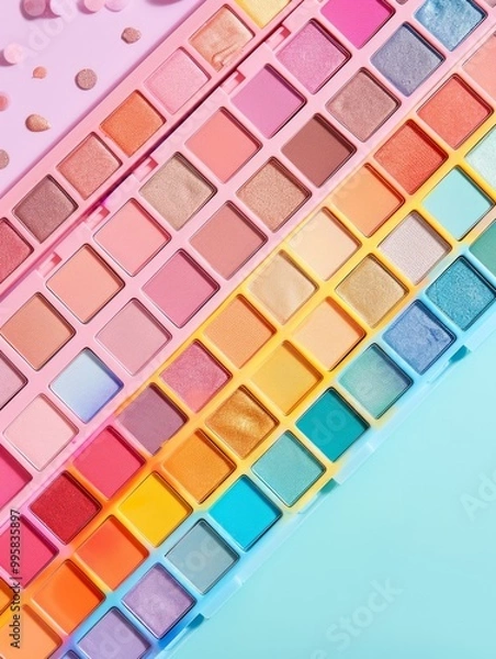 Fototapeta The background includes eyeshadow palettes on pastel background