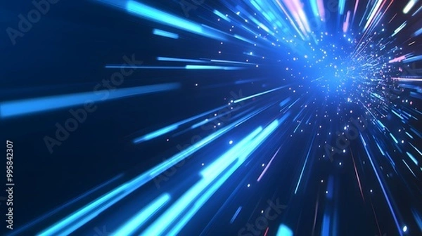 Obraz Vector Abstract, science, futuristic, energy technology concept. Digital image of light rays, stripes lines with blue light, speed and motion blur over dark blue background. 