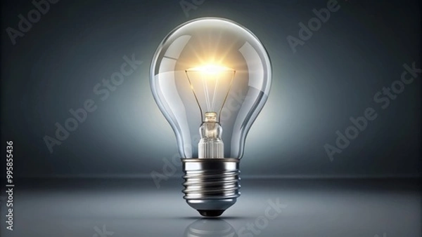 Fototapeta Lone light bulb is shining brightly on a dark blue background