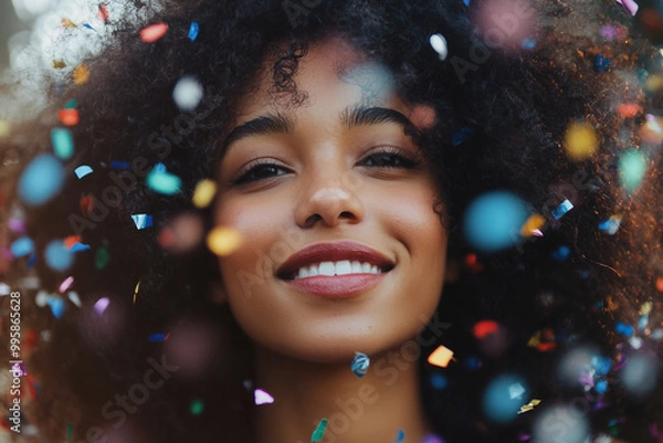 Obraz Generative AI image of person celebrating New Year's Christmas by beautifully decorated tree holiday magic advent