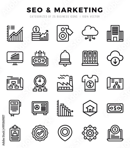 Fototapeta Simple Set of SEO & Marketing Related Vector Lineal Icons.