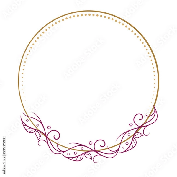 Fototapeta Vector round autumn floral frame with ivy leaves decoration. Vintage style ivy stems wreath.