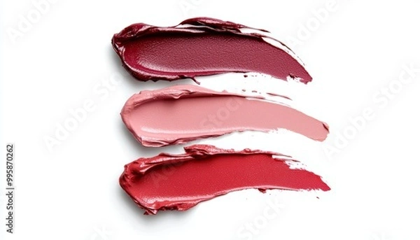 Fototapeta A set of creamy lip tint swatches in juicy plum and light rose tones, blending together to create a fresh, kissed-lip glow.