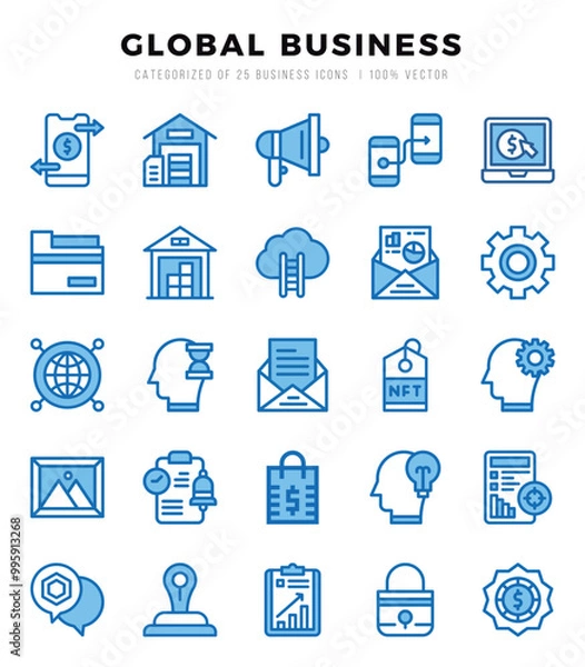 Fototapeta Global Business Icons Pack Two Color Style. Vector illustration.