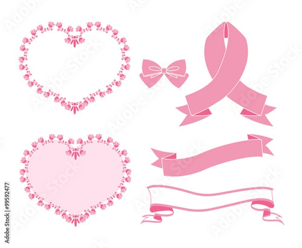 Obraz ハートバラフレームリボンセット（単色）　ピンク