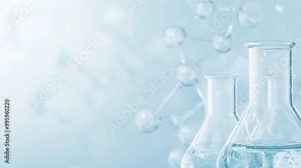 Fototapeta A tech-inspired border with molecules, atoms, and laboratory glassware, clean and sharp design, ideal for scientific conferences, research papers, and innovation presentations.