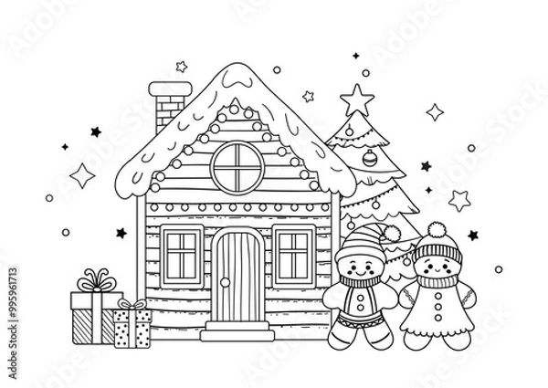 Fototapeta Winter Christmas and New Year coloring book page activity for kids.