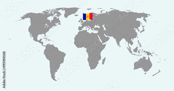 Obraz Pin map with Andorra flag on world map. Vector illustration.