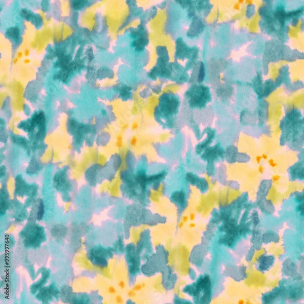 Fototapeta Blurry fuzzy floral seamless repeat pattern. Color blurred abstract flowers in trendy. Ink painted print for fabric