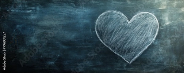 Fototapeta Chalk heart drawing on dark chalkboard background, symbol of love and affection.