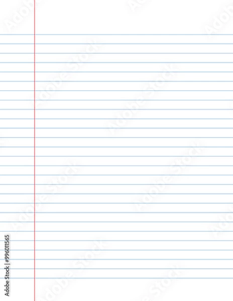 Fototapeta A realistic College-ruled paper in US letter size, featuring a line spacing of 8.4 mm.