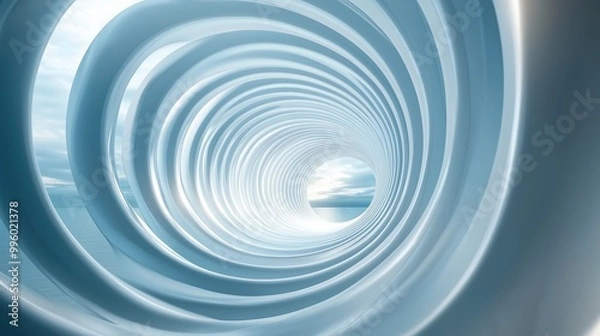 Fototapeta A spiral shaped tunnel with a blue sky in the background